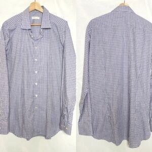 Etro Long Sleeve Button Front Shirt White Blue Purple Check Cotton Blend IT 44 L
